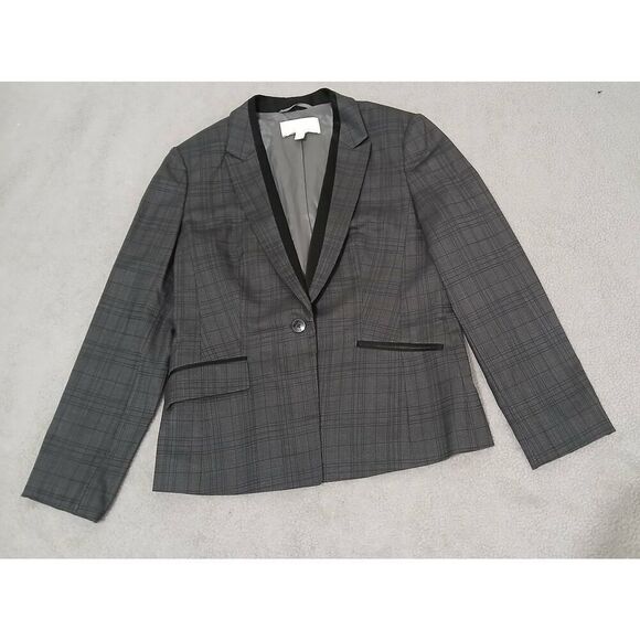 Hugo boss womens size 8 FINE VIRGIN WOOL tartan plaid gray four season blazer - Picture 1 of 9